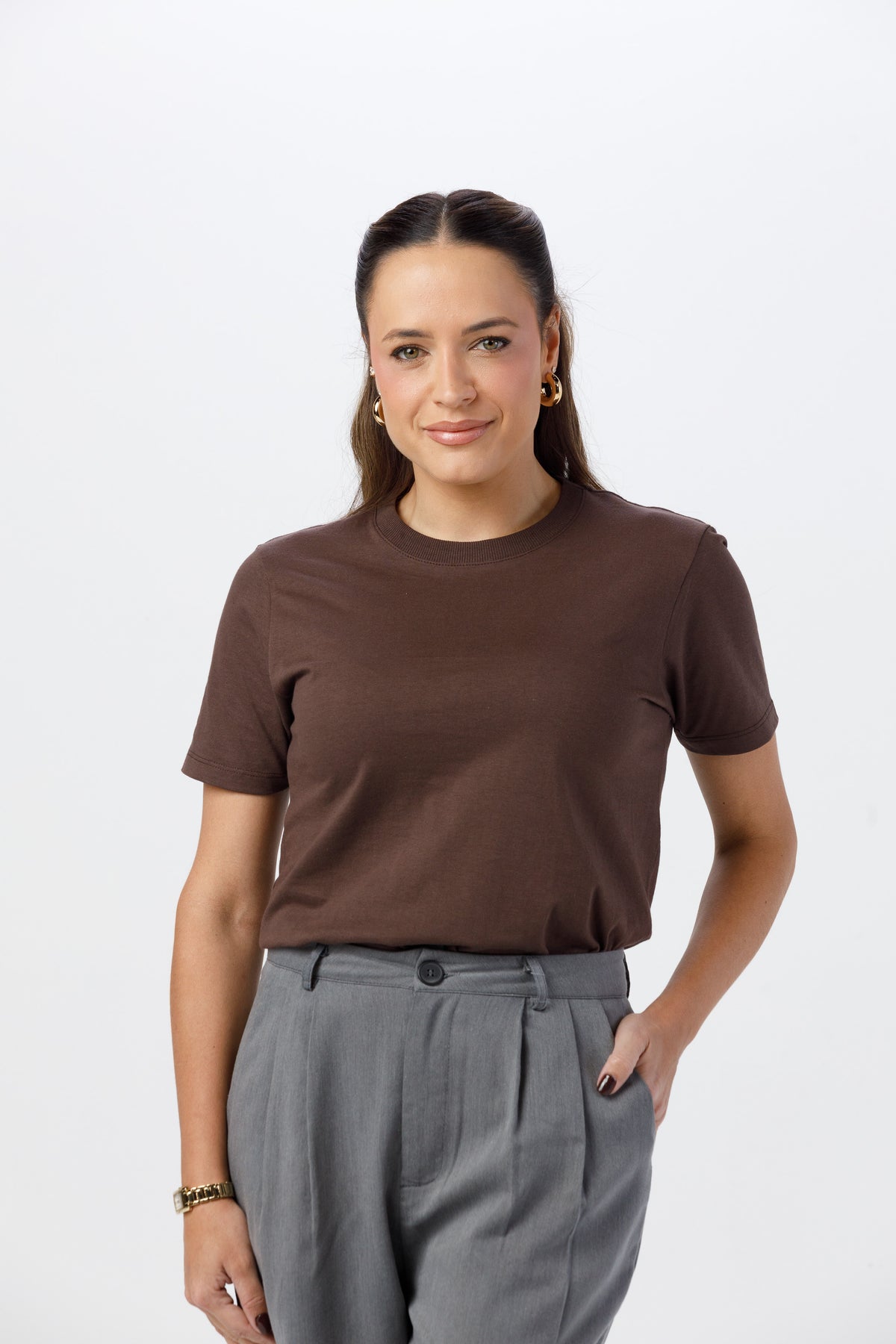 Camiseta Básica Lisa Unissex - 100% Algodão -Fio 30.1 Gola Careca - Marrom