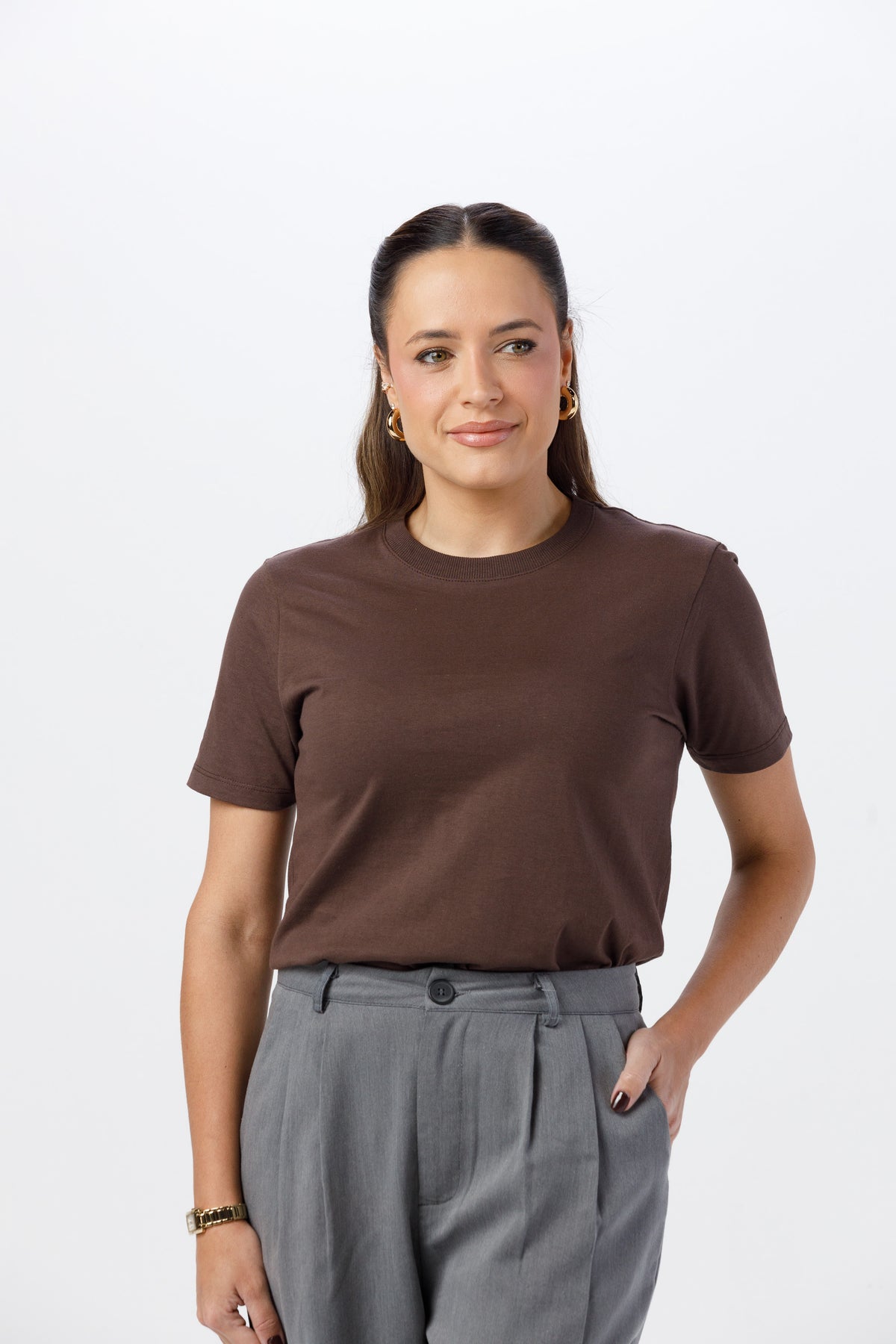 Camiseta Básica Lisa Unissex - 100% Algodão -Fio 30.1 Gola Careca - Marrom