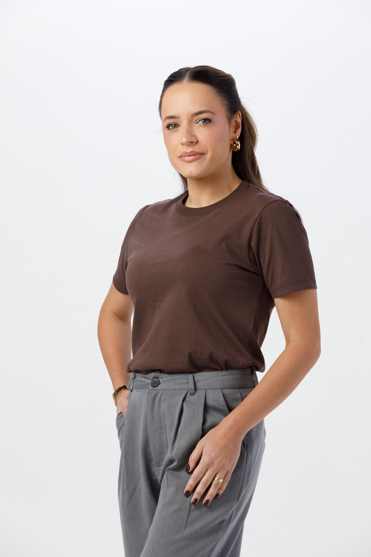 Camiseta Básica Lisa Unissex - 100% Algodão -Fio 30.1 Gola Careca - Marrom